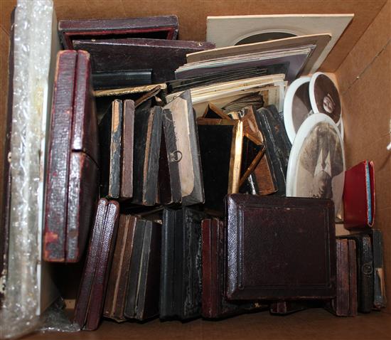 19C photographic portraits, inc one Daguerreotype, Ambrotype, Tintype, ceramic & card, some framed (70+)